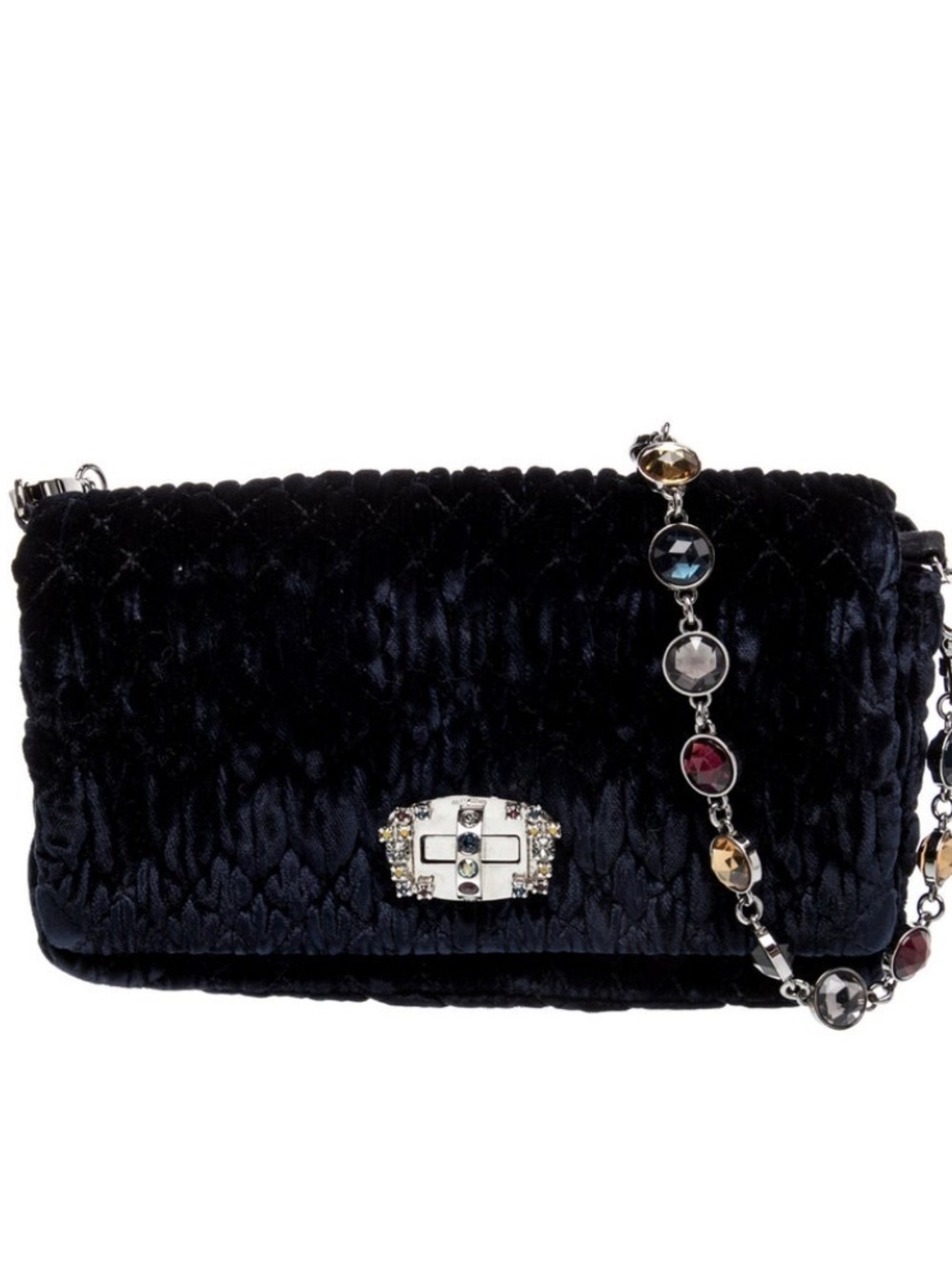 Miu Miu Maltese Black Bag Velvet with Gemstone Chain